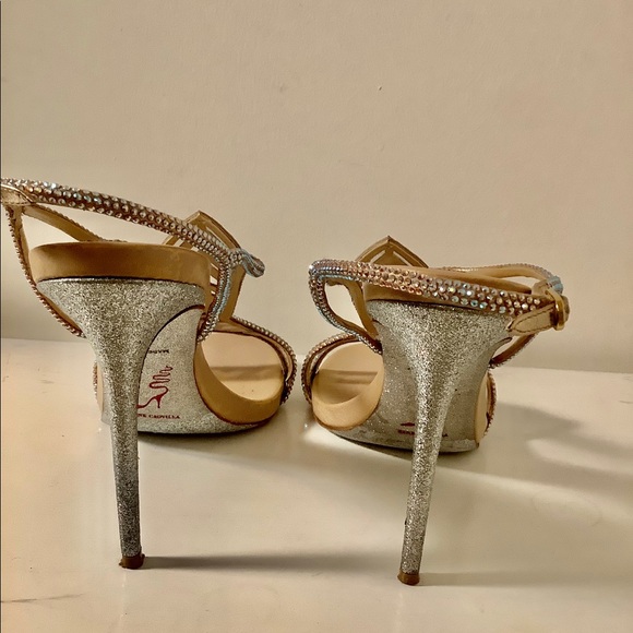 Rene Caovilla Crystal Chevron T Strap Rhinestone Jeweled Slingback Sandals - Picture 3 of 9